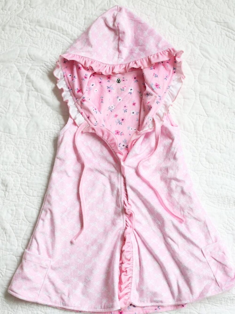 Pink Bonnet Bows Terry Ruffles Beach Cover Up